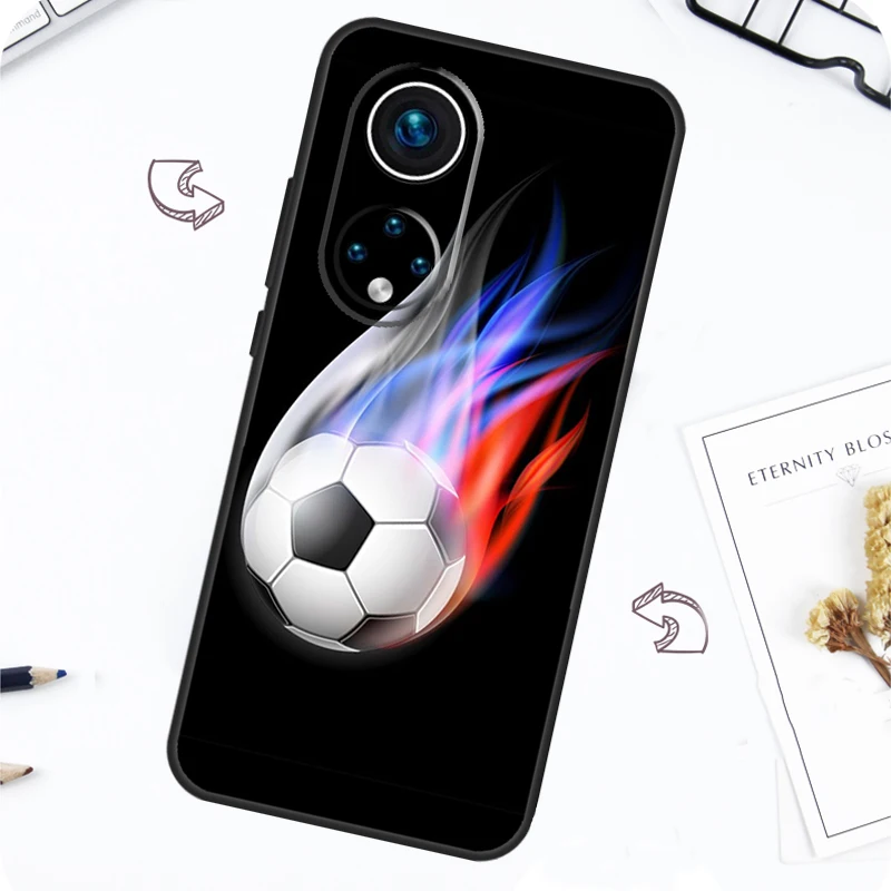 Fire Football Soccer Ball Case For Huawei P30 P20 P40 Lite P50 Pro P Smart 2021 Nova 5T Honor X8 X9 50 70 80 Cover