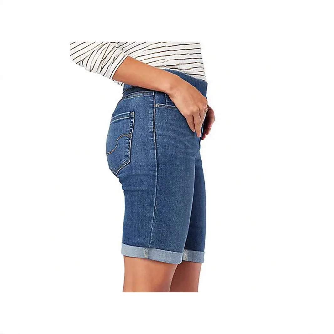 جينز نسائي سادة مغسول بخصر مطاطي جينز ضيق بطول الركبة من قماش الدنيم أساسيات متعثرة مطرزة صيفية