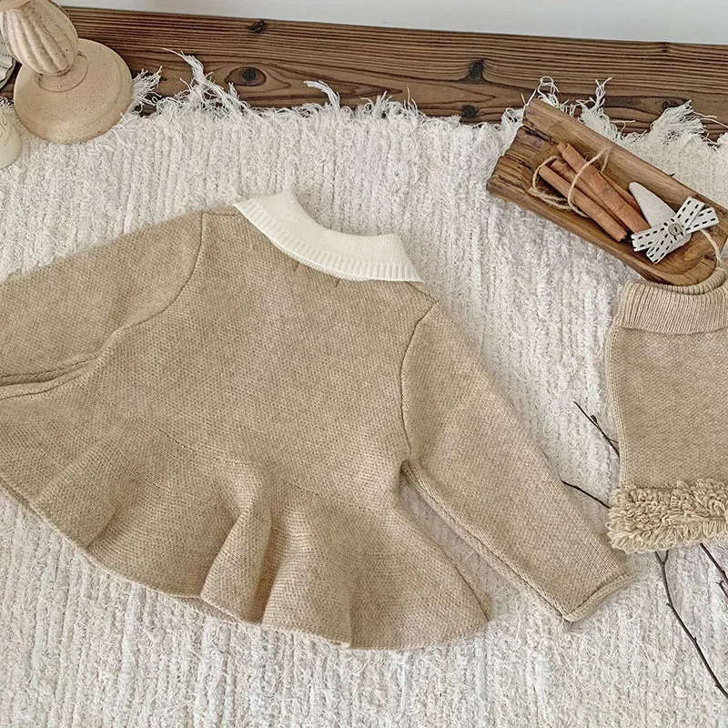 2024 جديد الخريف الشتاء الرضع طفل الفتيات الملابس مجموعة طويلة الأكمام سترة مشغولة من الصوف + السراويل طفل رضيع محبوك الملابس دعوى