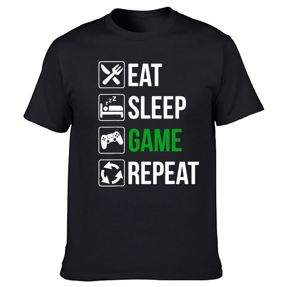 Funny Eat Sleep Game Repeat T Shirt Video Games Lovers Christmas Graphic Streetwear Short Sleeve Harajuku Gaming T-shirt Men