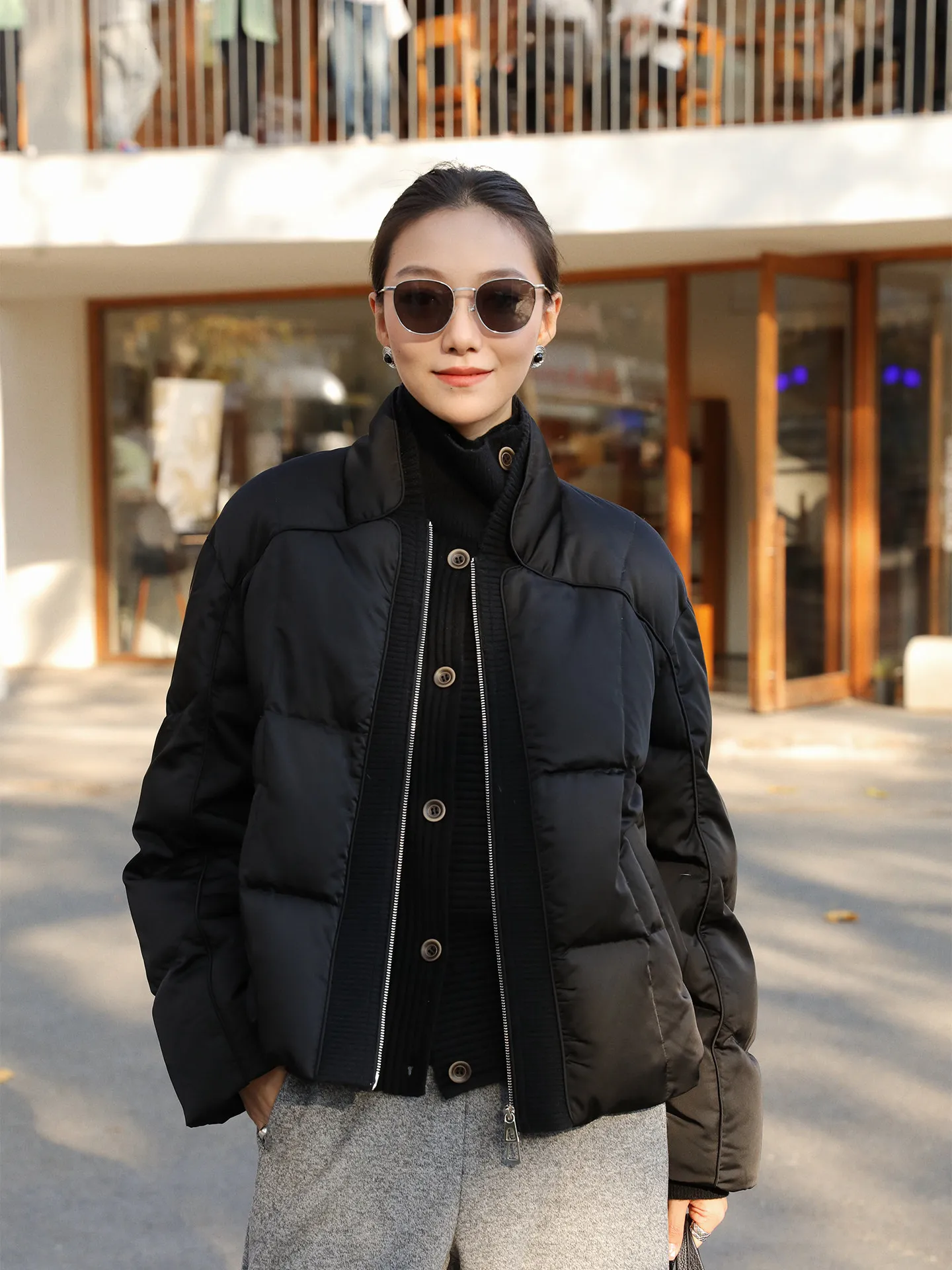 

Bla Knitted Patchwork Stand Collar Goose down Jaet Women's Loose Fit Thiened Zipper Winter New Arrival