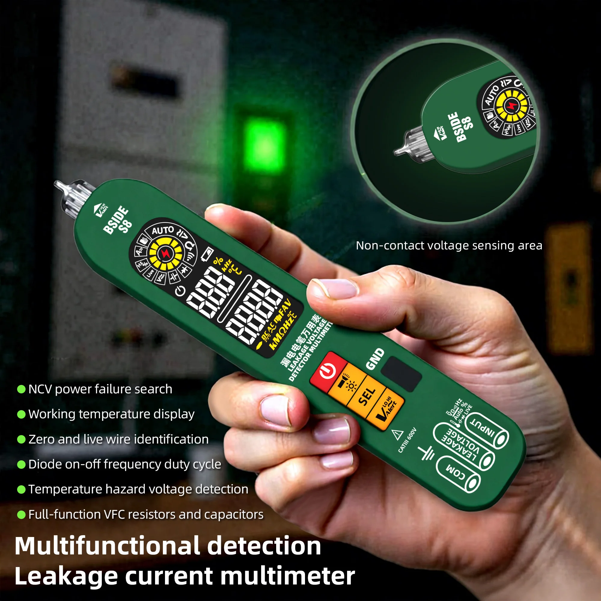 Voltage Tester Pen Type Multimeter Digital Professional 6000 Non-Contact Detection Leakage AC/DC Voltage Ohm meter Tool BSIDE S8