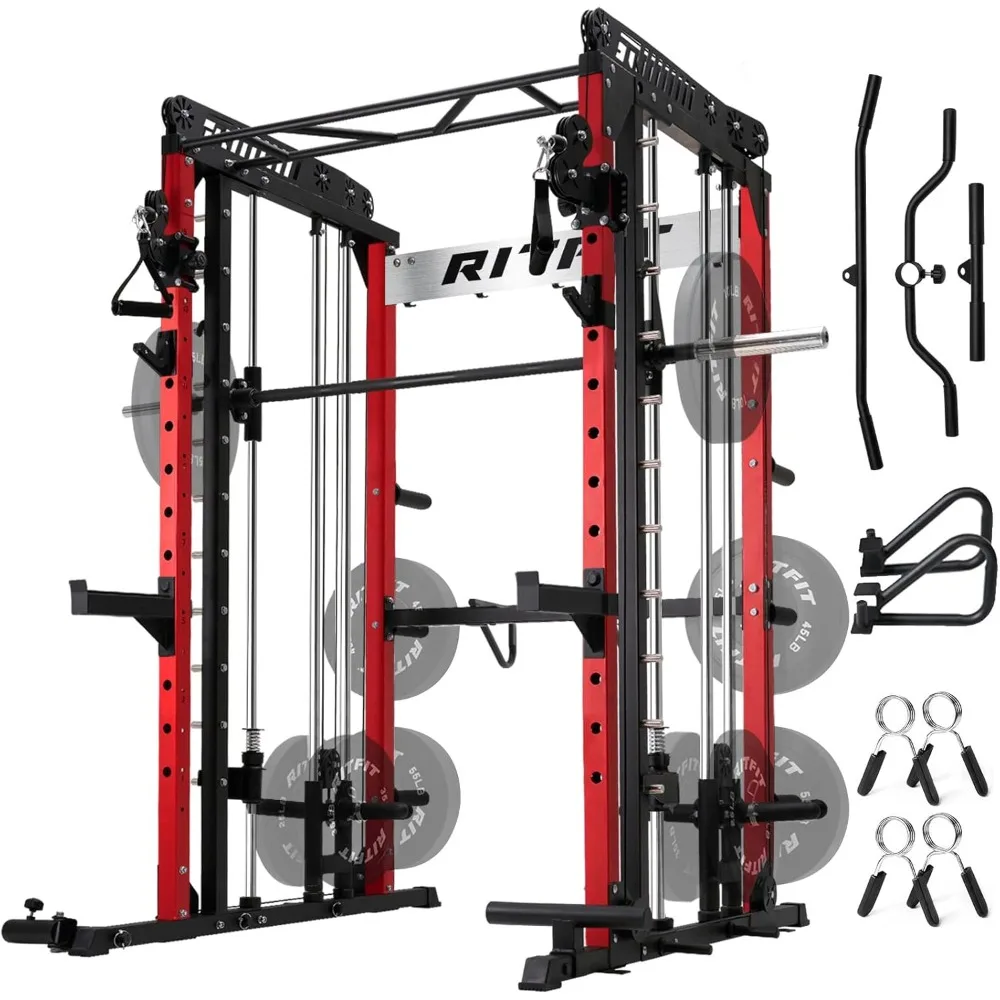 

Machine with Cable Crossover System, Multi-Function Squat Rack Power Cage for Home Gym, Power Rack and Packages