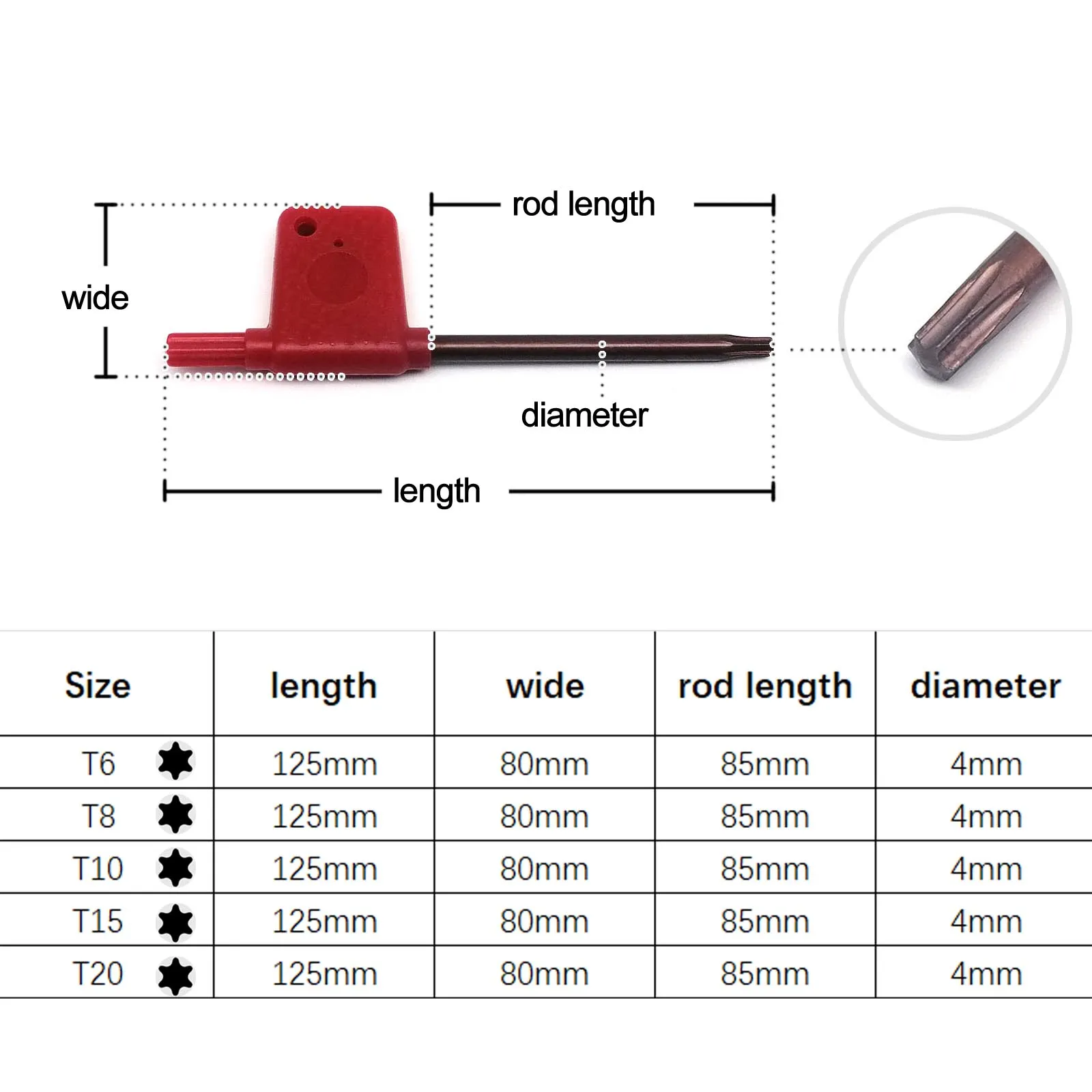 HZYUEGOU T4 T6 T7 T8 T9 T10 T15 T20 T25 T30 Sechsrings-Torx-Schraubendreher mit manipulationssicherem Sicherheitskopf – Detail 2