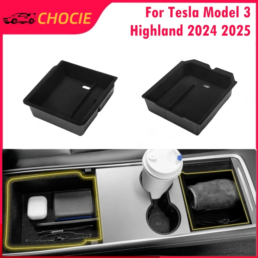 

Flocking Center Console Organizer Tray For 2024 2025 Tesla Model 3 Highland Flocked Armrest Box with Sunglass Holder Non-slip