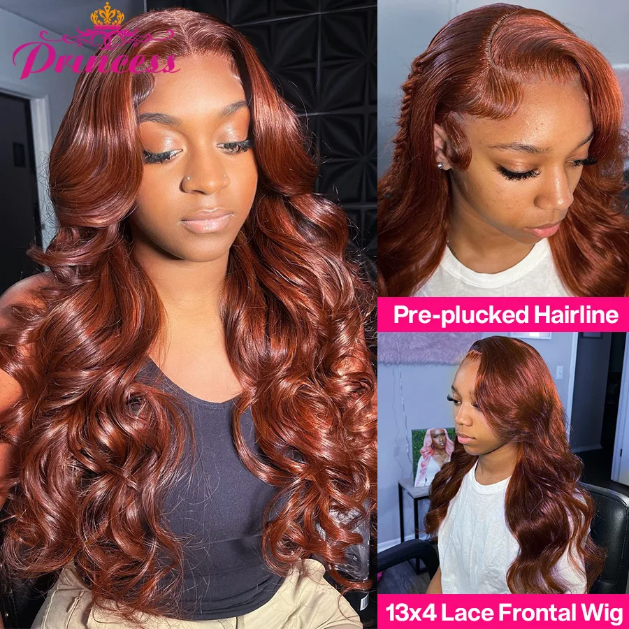 Princess Hair Reddish Brown Body Wave Lace Front Human Hair Wigs 13x4/13x6 HD Transparent Body Wave Human Hair Lace Frontal Wigs