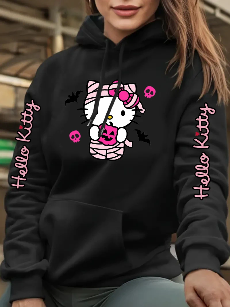 Kawaii HelloKittys felpa con cappuccio Anime felpe da donna Y2k felpe con cappuccio Halloween manica lunga abbigliamento donna felpe Y2k