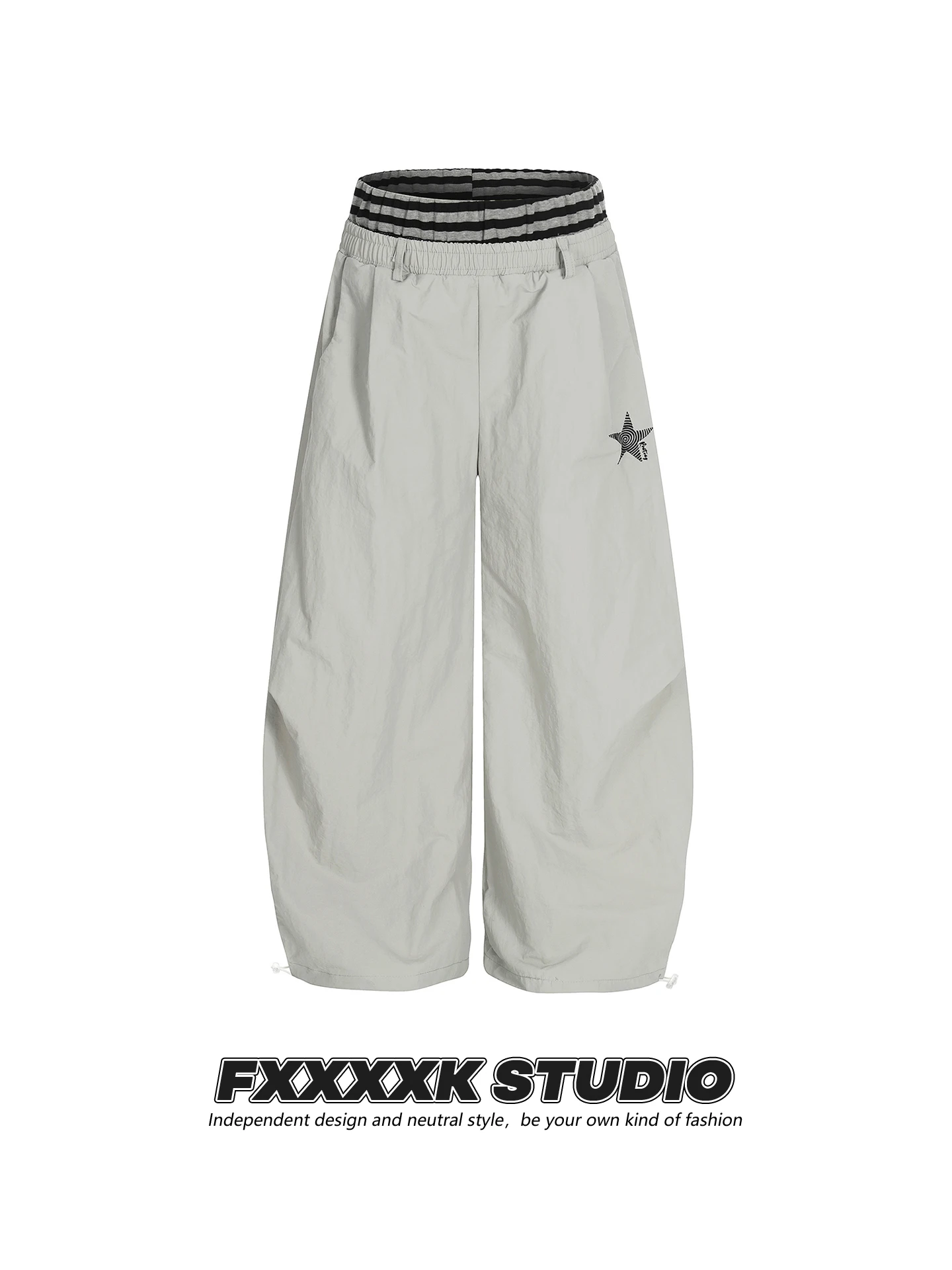 

FXK Original Retro American Trendy Brand Double Waist Design Star Embroidery Loose Wide Leg Knife Pants Casual Pants