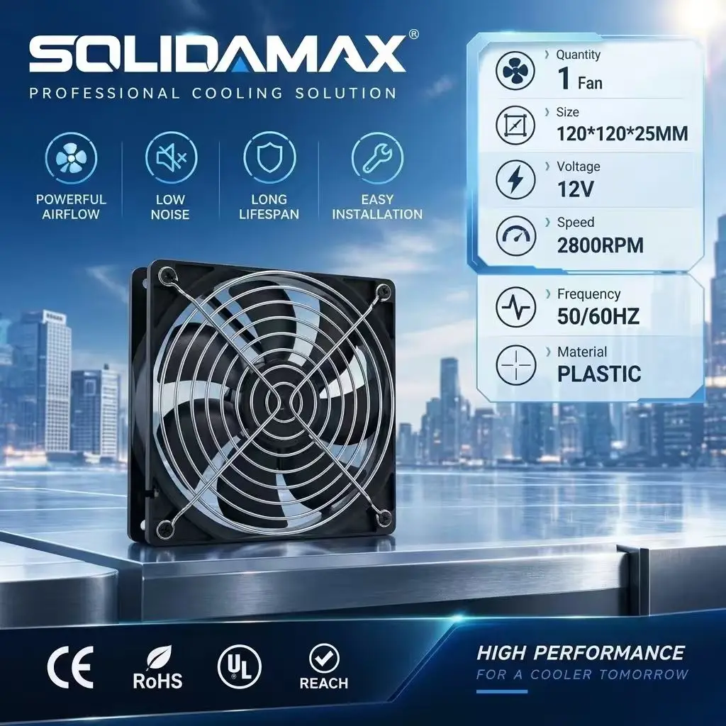SOLIDAMAX 1 Fan DC 12V 120x120x25mm 2800RPM Server Rack Cabinet Inverter High Airflow Axial Cooling Fan with Metal Guard Grill