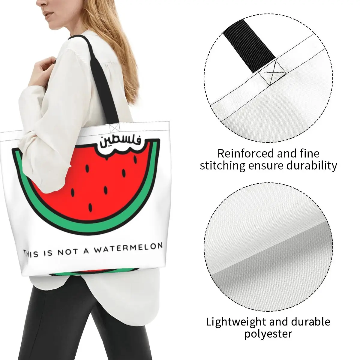 This Is Not A Watermelon Shopping Bags Large Capacity Aesthetic Magritte Parody Watermelon Merch For Unisex Casual Tote Bag