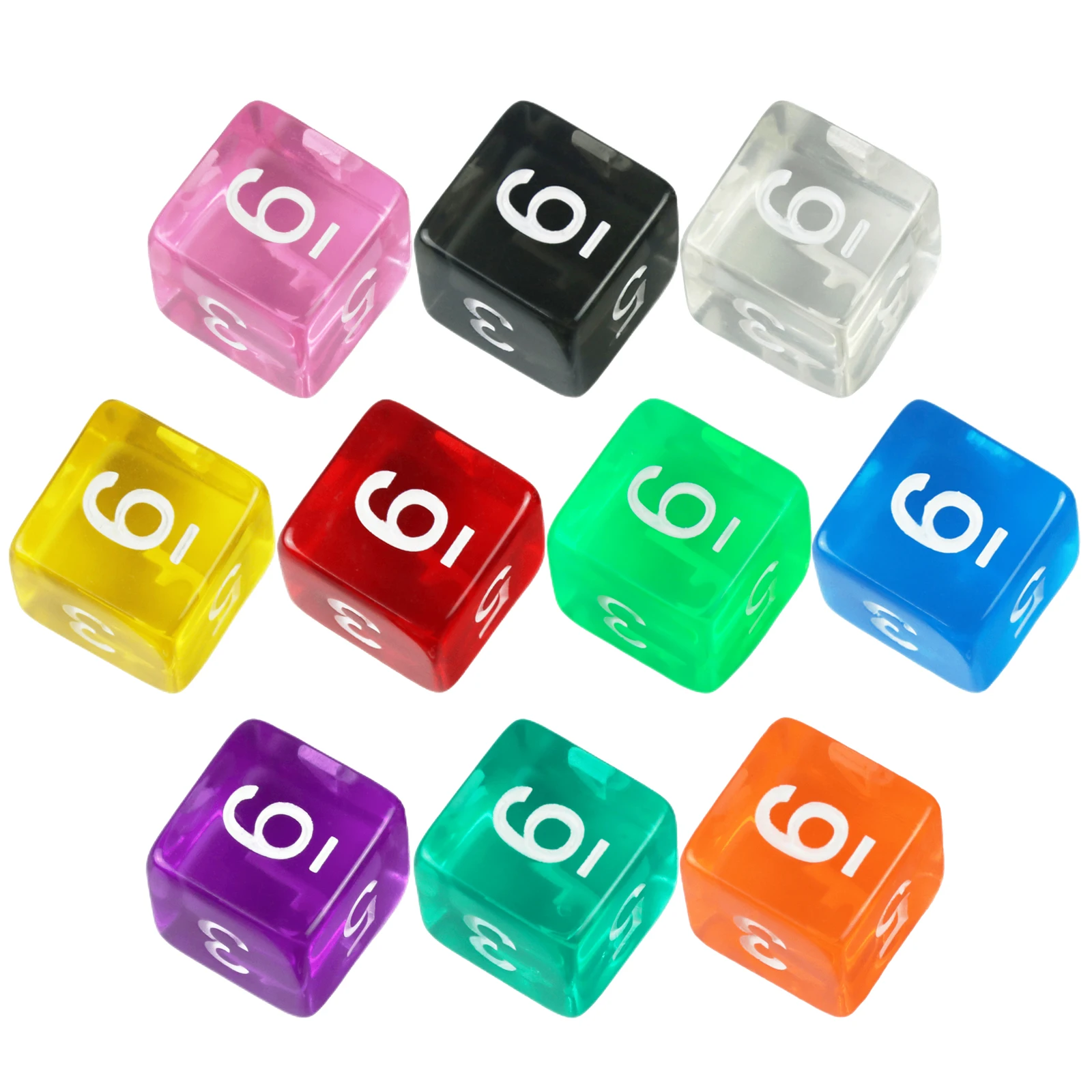

Набор из 10 цифровых кубиков D6, 16 мм, прозрачные, разноцветные, для настольных игр, DND, RPG, магических игр, покера