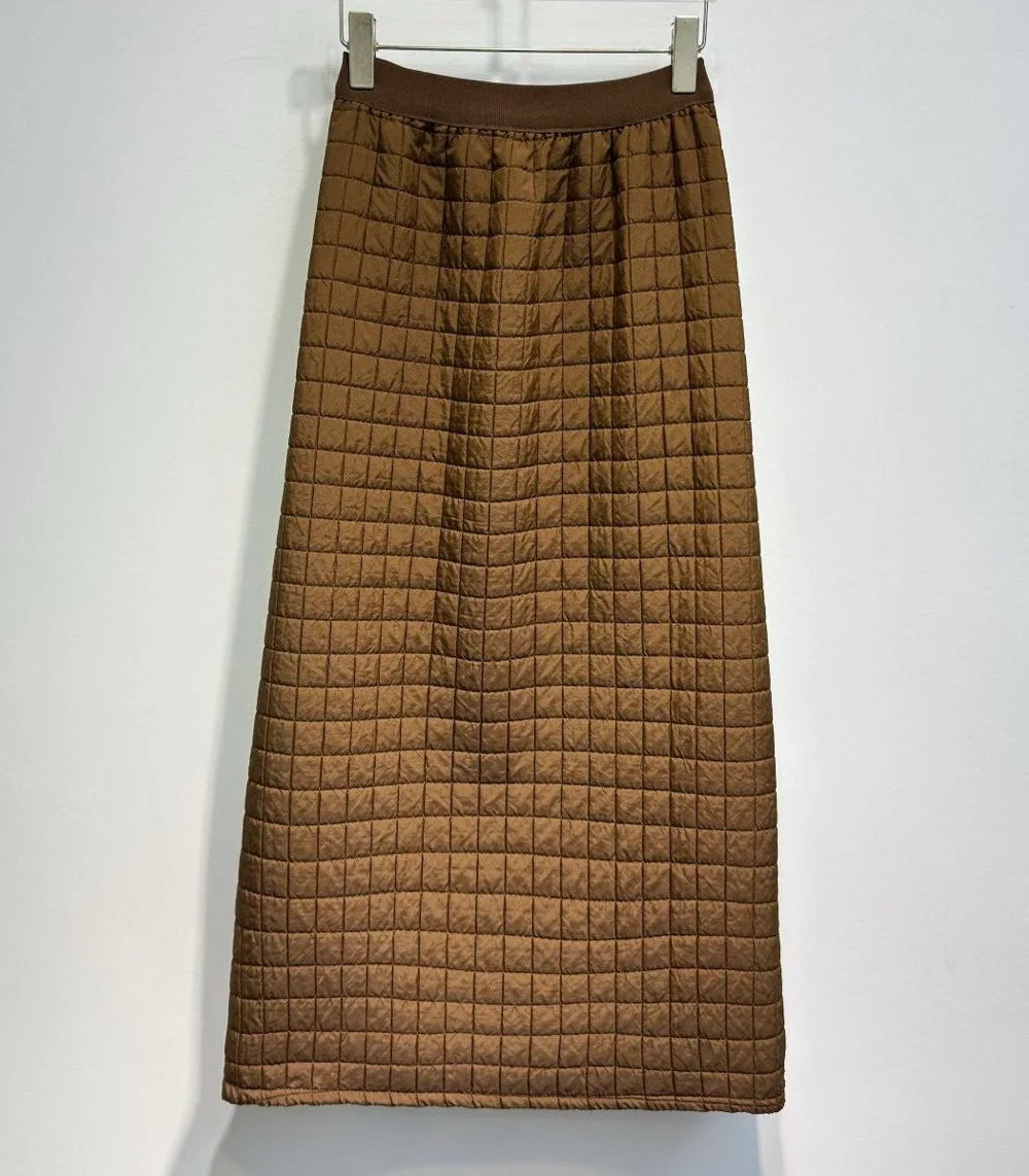 جديد Hot البيع تنورة الشتاء الطويلة 2025 جودة عالية المرأة مرونة الخصر القطن مبطن مثير الظهر سبليت أنيقة طويلة التنانير الدافئة