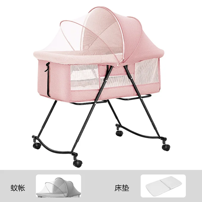 Multifunctional Baby Cribs  Folding Baby Bed For Newborns Roller Crib Splicing Big Bed Side Bed Can Lift Crib