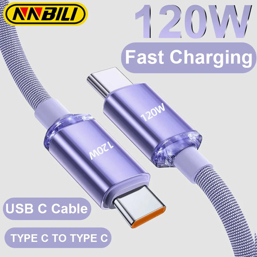 NNBILI NOWY KABEL USB-C DO USB-C 120W DO SZYBKIEGO ŁADOWANIA PD, PRZEWÓD DO PRZEKŁADANIA DANYCH USB-A DO USB-C DLA HUAWEI, XIAOMI, OPPO, VIVO, SAMSUNG