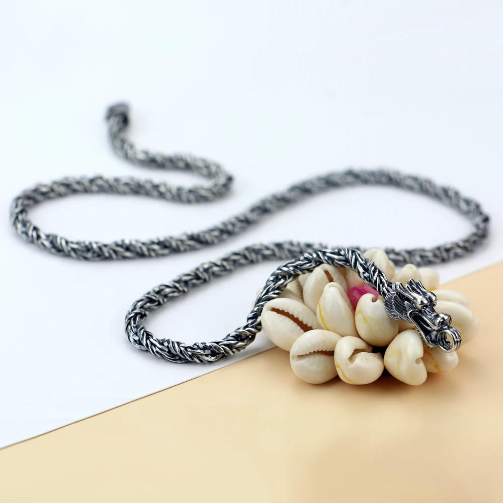 Vintage 925 Thai Silver Necklace Men\'s Faucet Style Design Sterling Silver Necklace Men\'s Fashion Jewelry 5mm56cm Size