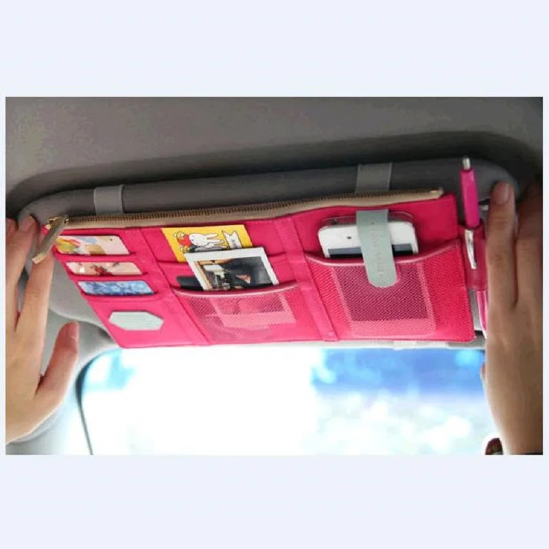 Car Sun Visor Receive Bag Car Boot Organiser Storage Bag Box Multi-Use Tools Organizer for Fuel Card Mobile Phone Car Decor