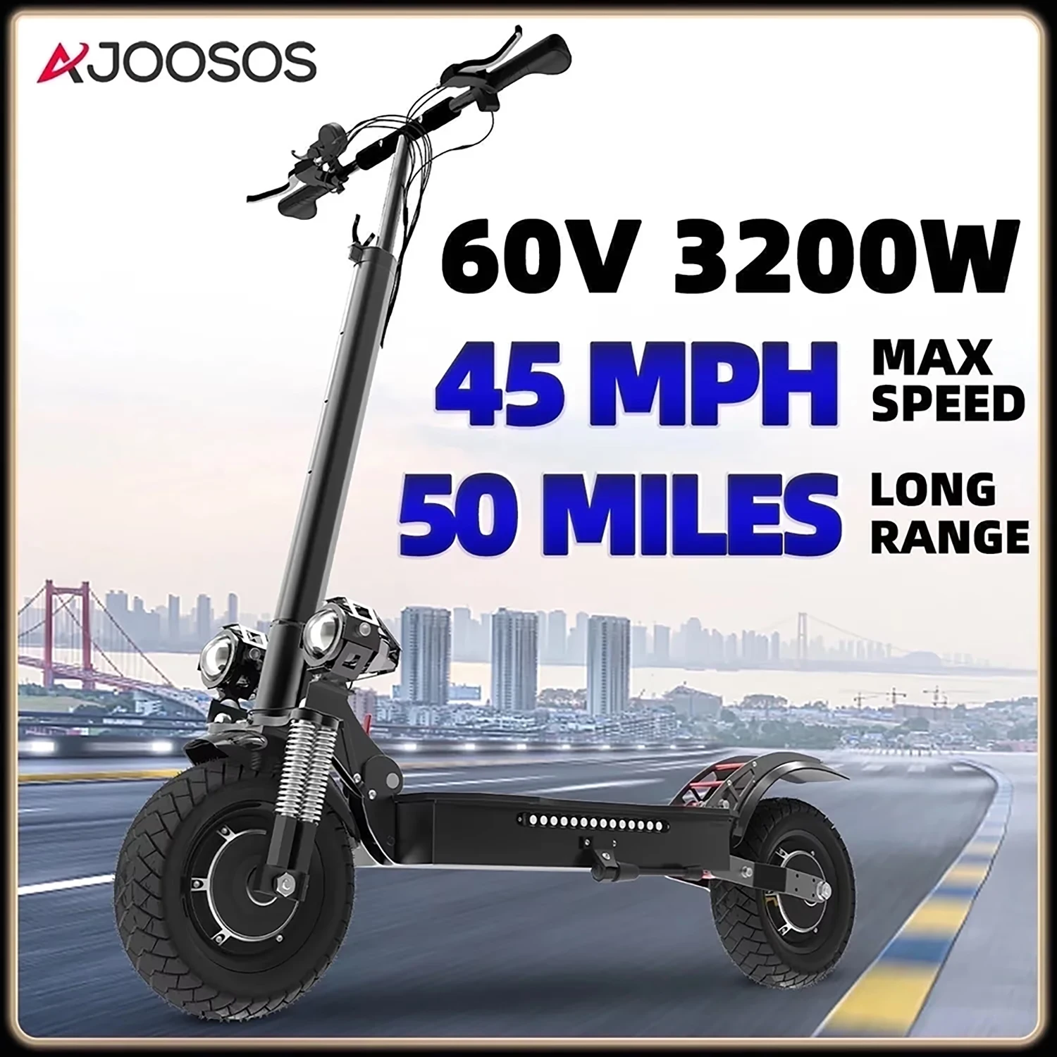 

AJOOSOS X700 Electric Scooter for Adults, 60V 3200W Dual Motor, 45 Mph Max Speed, 50 Miles Range, Foldable, Dual Shock Absorber