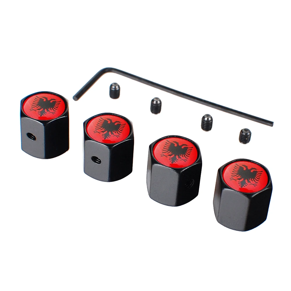 4PCS Albania Flag Car Wheel Air Cover Dust Proof Car Air Valve Stem Caps for Mazda Volkswagen Ford Skoda Toyota Accessories