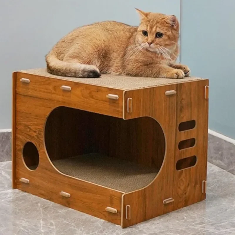 2 in 1 Large Cat Bed Cardboard House Scratching Mat Cave Pet Bed Durable Corrugated Scratching Board Scratcher