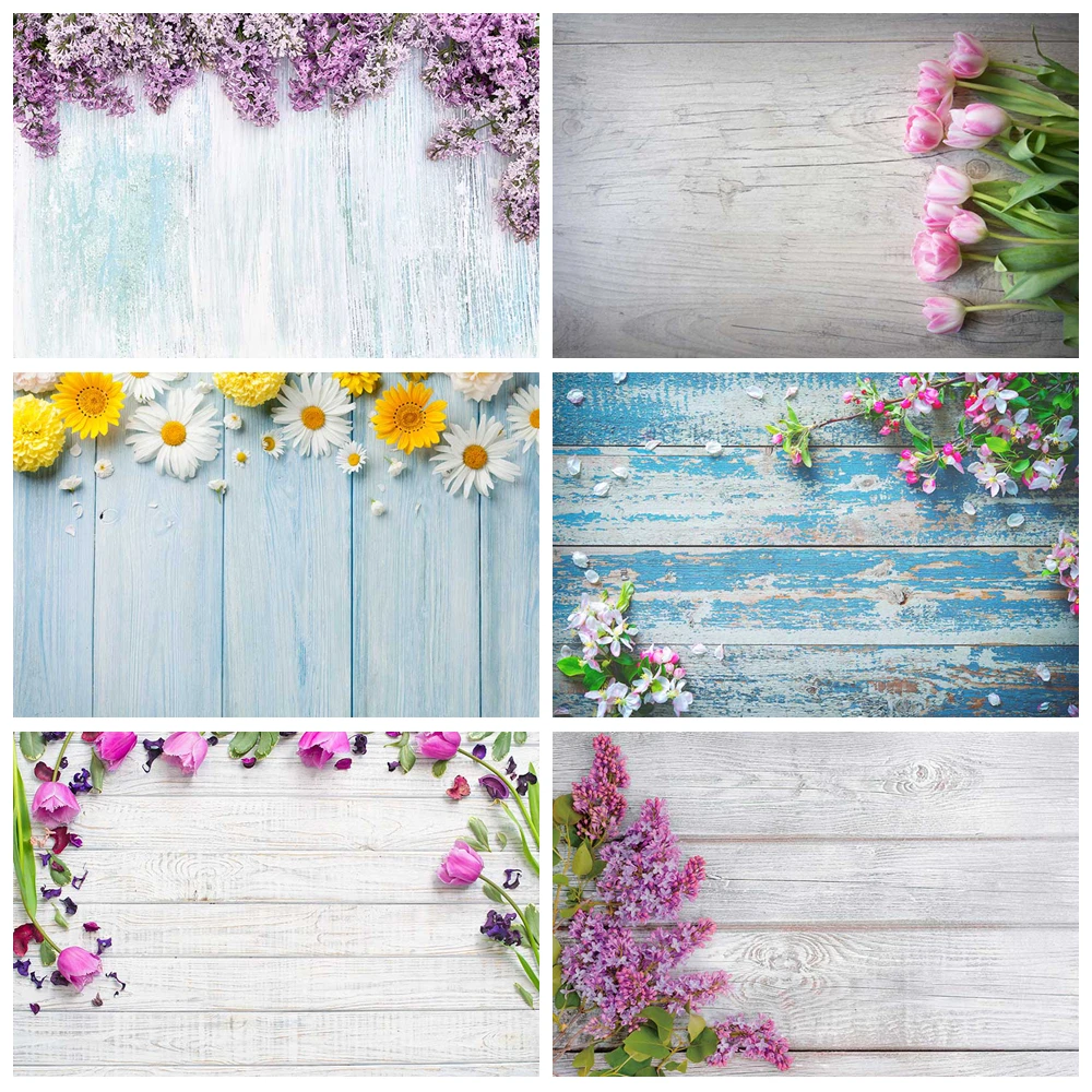

MOON.QG Floral Wooden Plank Backdrops For Photography Wood Board Flowers Photography Backgrounds Gender Reveal Wedding Shooting
