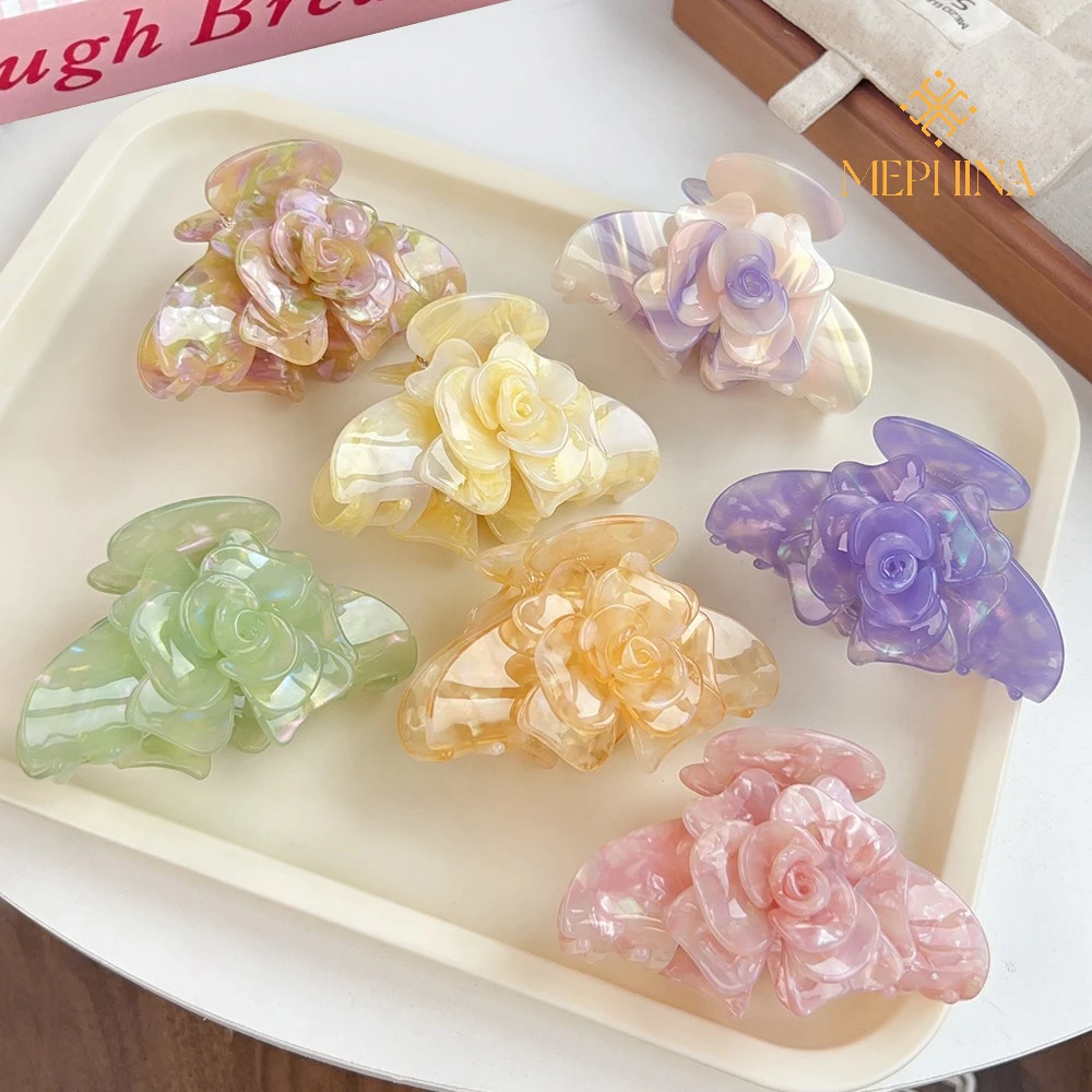 

MEPHINA Flower Hair Claw Clips Emboss Flower Hair Claws Glossy Hair Claw Fairy Hair Clip Elegant Hair Claw Accessories for Women