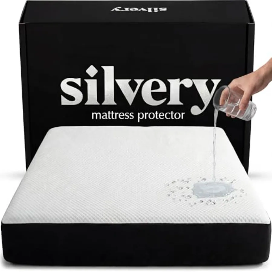 Silver Infused Cooling Mattress Protector - Breathable Waterproof Protection Against Spills and Stains - Hypoallergenic Ultra S
