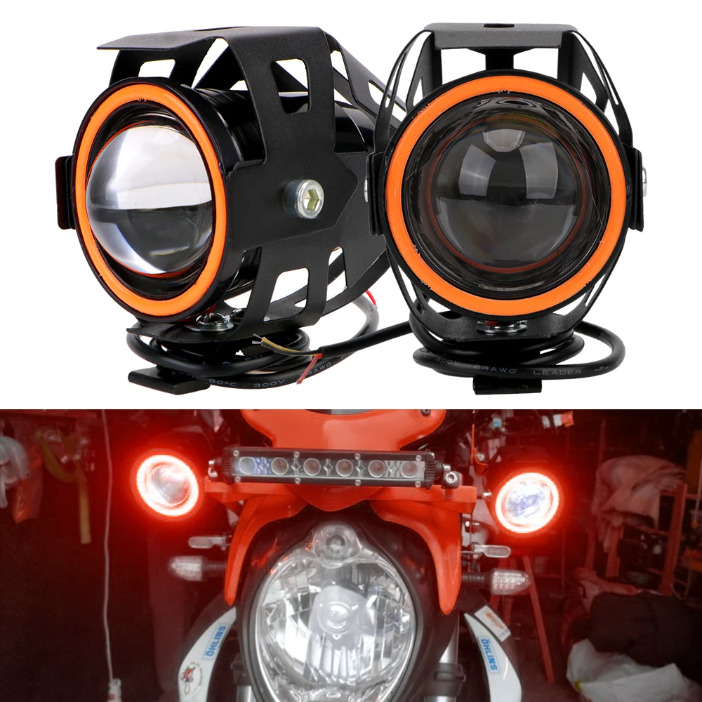 

Motorcycle Headlights 125W Spotlights LED Motorcycle Angel Eyes 2Pcs/set Motorbike LED Auxiliary Lamp Super Bright U7 Headlamp