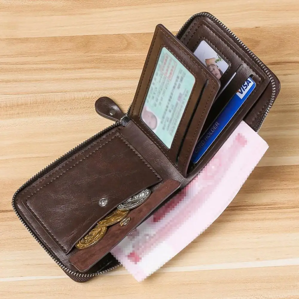 Men's Leather Wallet Casual Zipper Wallets Card Holder Male Synthetic PU Purse Coin Purse Personalized Wallet Men Leather