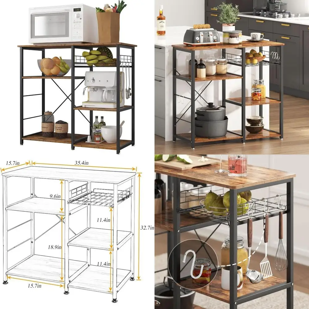 

Kitchen Baker's Rack 3-Tier Utility Storage Cart with Microwave Oven Stand and Workstation Shelf, Rustic Brown Finish