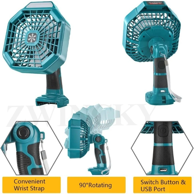 Portable Fan for Makita/Dewal/Milwaukee/Ryobi/BlackDecker/Craftsman 18V lithium Battery Jobsite Fan For Outdoor Camping