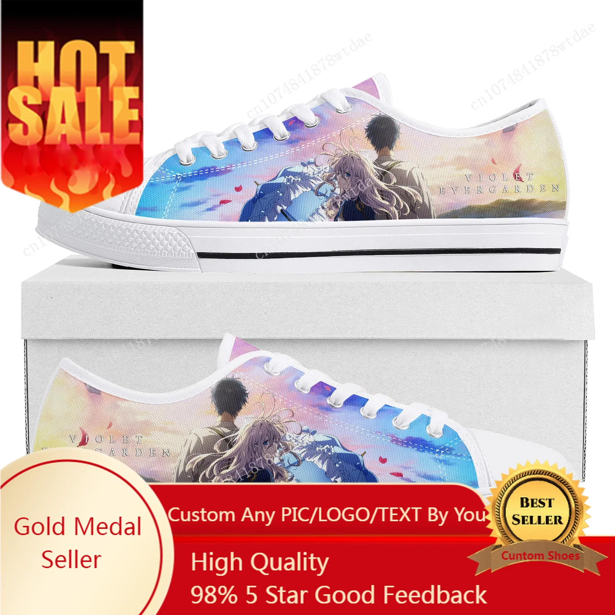 Violet Evergarden Low Top Sneakers Womens Mens Teenager High Quality Canvas Sneaker Couple Anime Comics Manga Custom Made Shoes