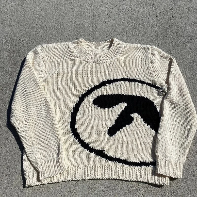 Men\'s Sweater Aphex Twin Knit Winter Oversized Vintage Long Sleeve Tops Jumper Pullover Y2k Streetwear Graphic Fashion Clothing