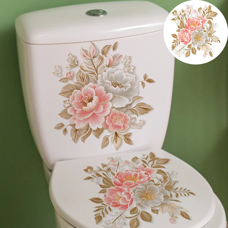 2 Sheets/Set Bathroom Toilet Stickers Flowers Pattern Self-adhesive Flowers Pattern Sticks For Bathroom Home Living Decorations