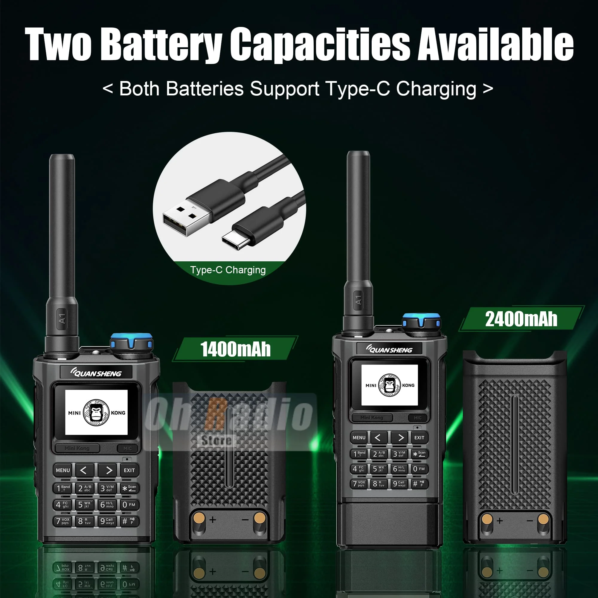 Quansheng UV-K1 Mini Walkie Talkie 2MB Flash Type-C Charging Programming 50-600mhz Receiving NOAA AM FM 1400mAh/2500mAh Optional