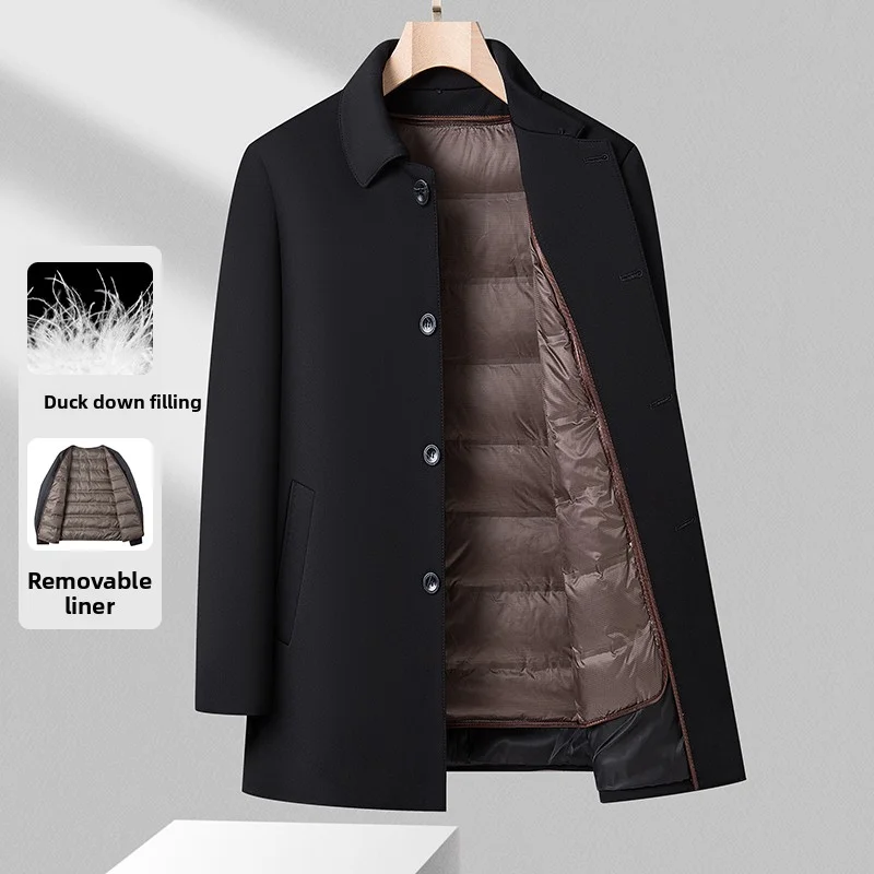 2025 Winter New Men's Down Jacket with 80% Velvet Content, Detachable Inner Tank, Thickened Warmth, Dad Pack