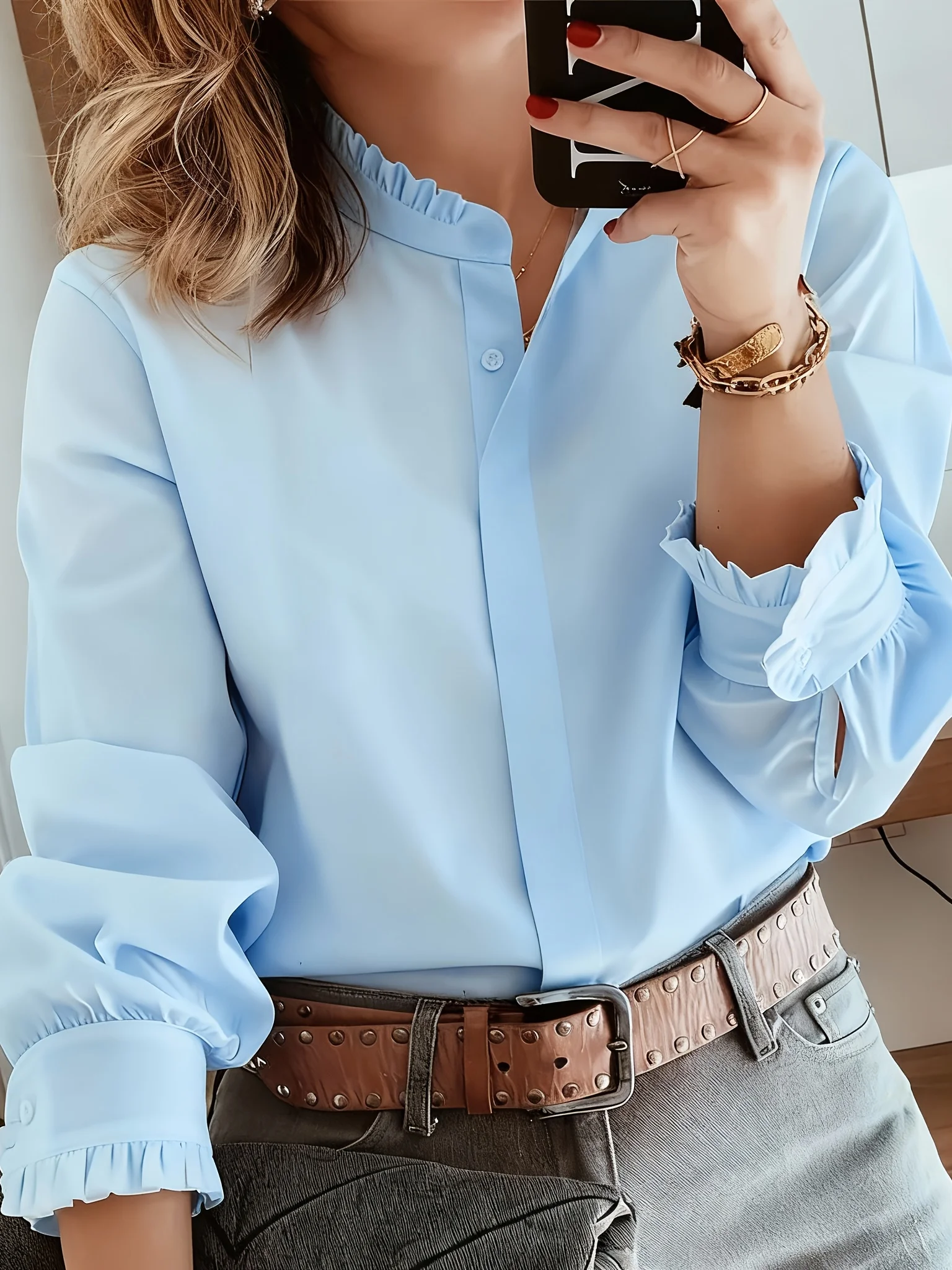 Temperament Lose Frau Hemd Mode Lässig Bluse Elegante lange Hülse Frau Hemd Urlaub Wochenende Top