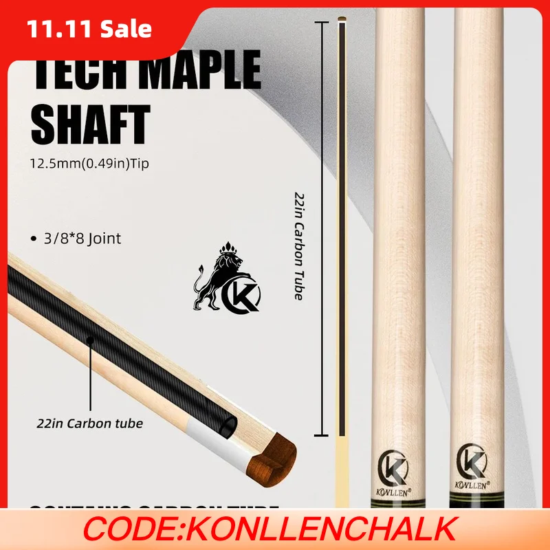 コンレンプールキューシャフト、先端12.5mm、無垢材テクノロジーシャフト、3/8x8ピンジョイント、長さ74cm、ビリヤード