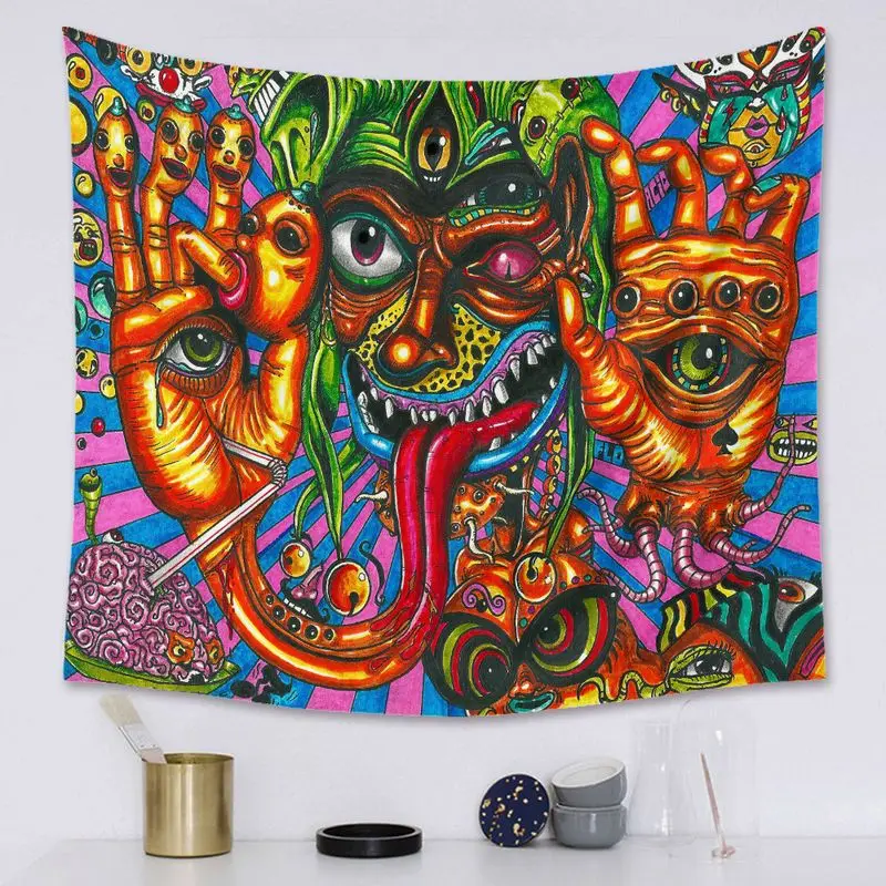 VIKAMA Trippy Psychedelic Monster Tapestry Colorful Weird Eye Face Wall Hanging Hippie Stoner Aesthetic Dorm Bedroom Home Decor