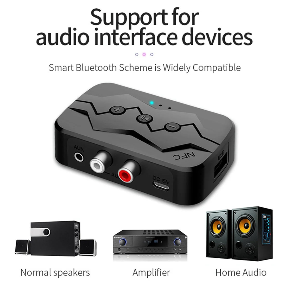 5.0 All-In-1 Bluetooth Receiver NFC Bluetooth Transmitter Supports TF Card U Disk Playback RCA Call Adapter