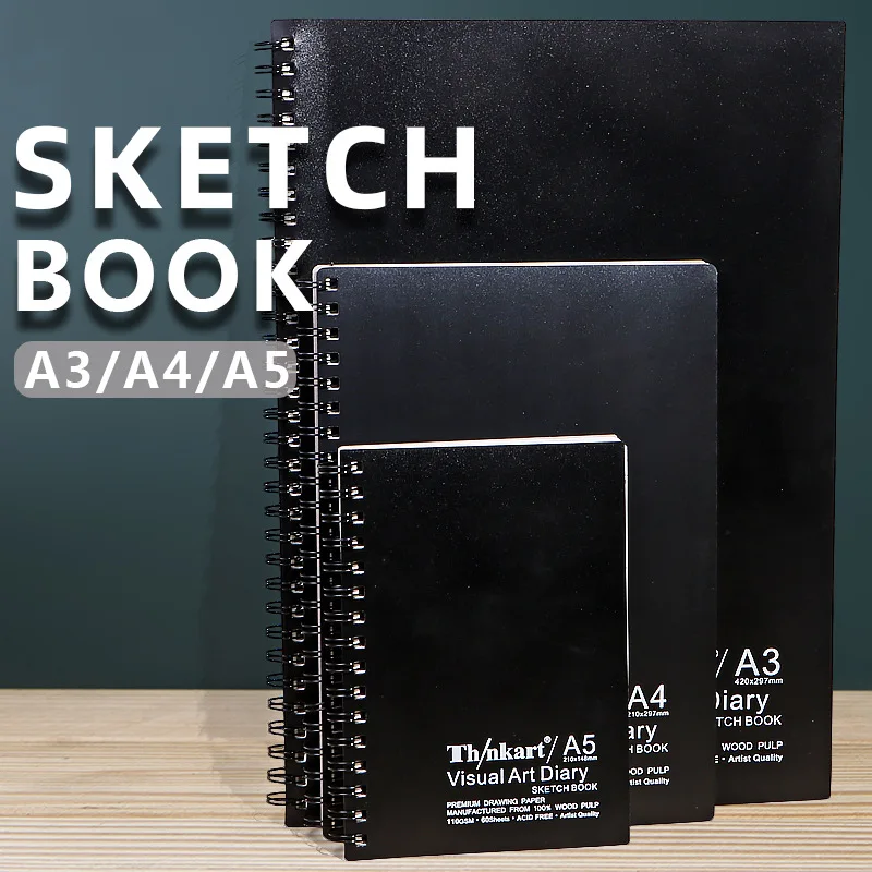 A3/A4/A5 Black Hard Surface Sketchbook 110g60 Sheets of Professional Painting Mark This Coil Loose-leaf Diary Art Stationery