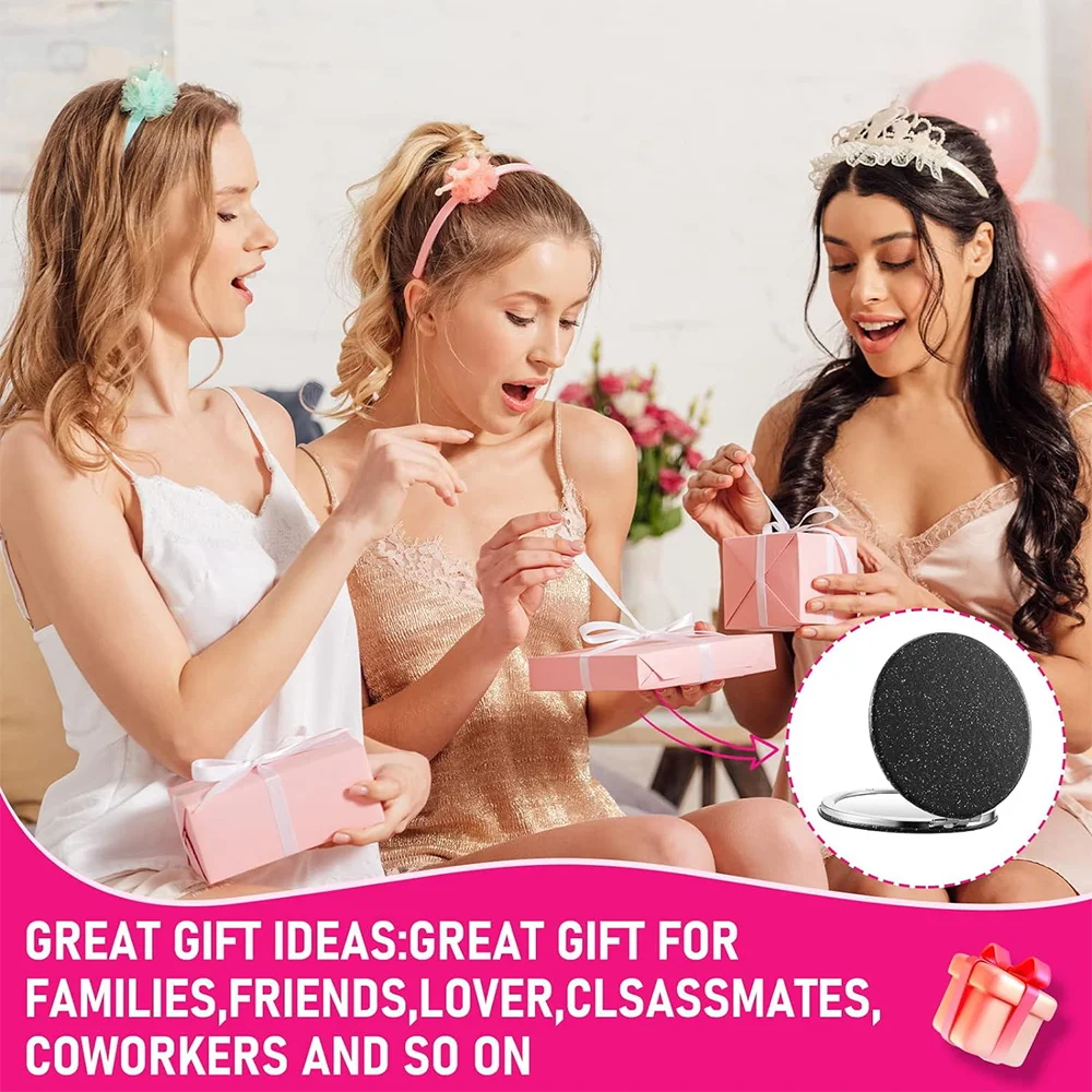 กระจกพกพาแบบพับได้ลายกราฟิกสไตล์จีน  วัสดุหนังกลิตเตอร์  สำหรับแต่งหน้าและพกพา