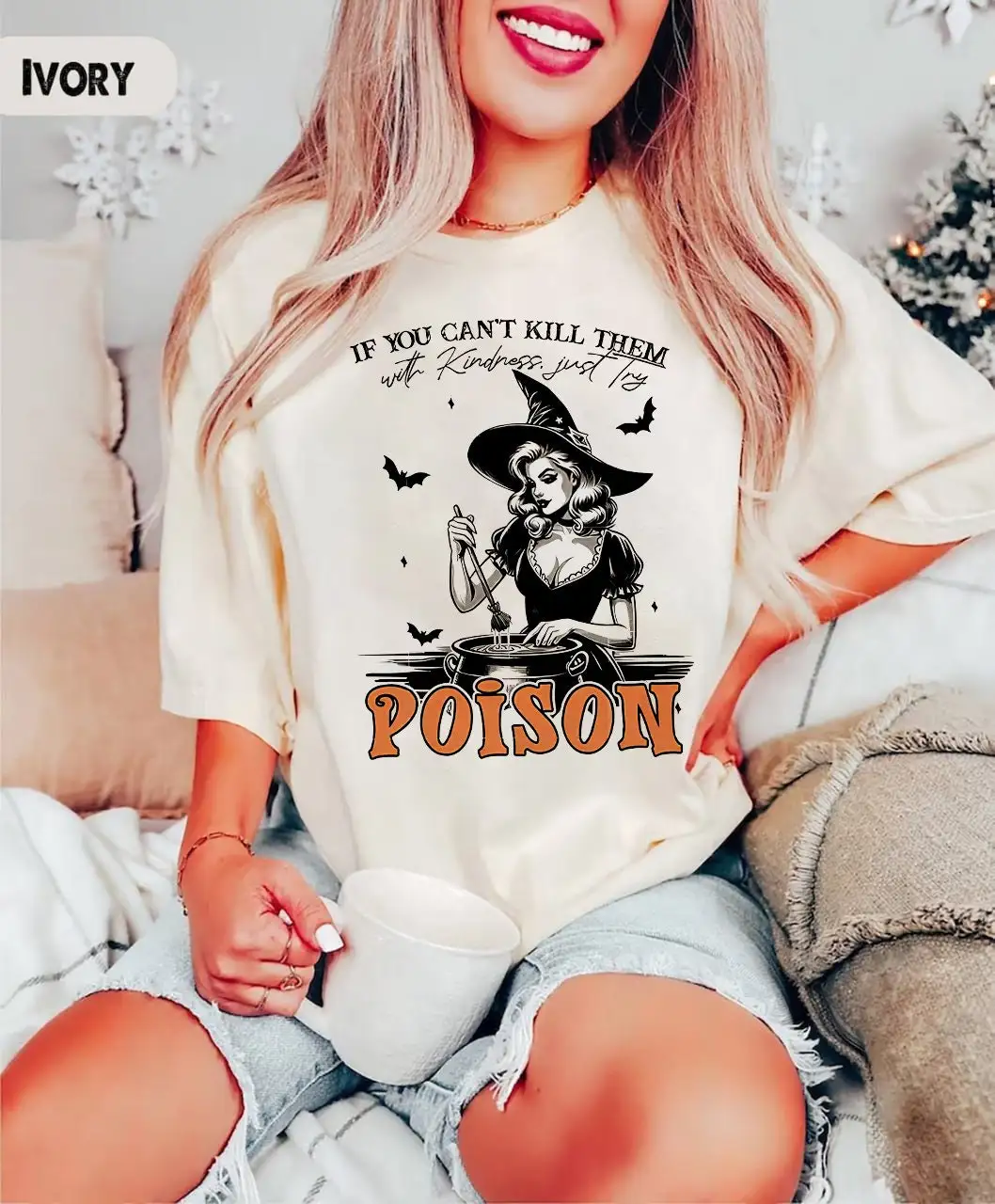 If You Can'T Kill Them With Kindness Just Try Poison T Shirt Halloween Spooky Season Funny Baker Witch Women