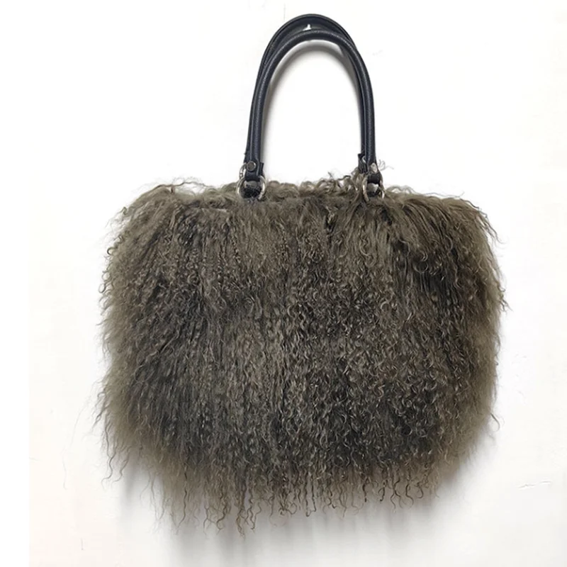 Real Mongolian sheepskin handbag for women, natural leather long hair informal Tibetan shoulder bag, genuine handbags for women,