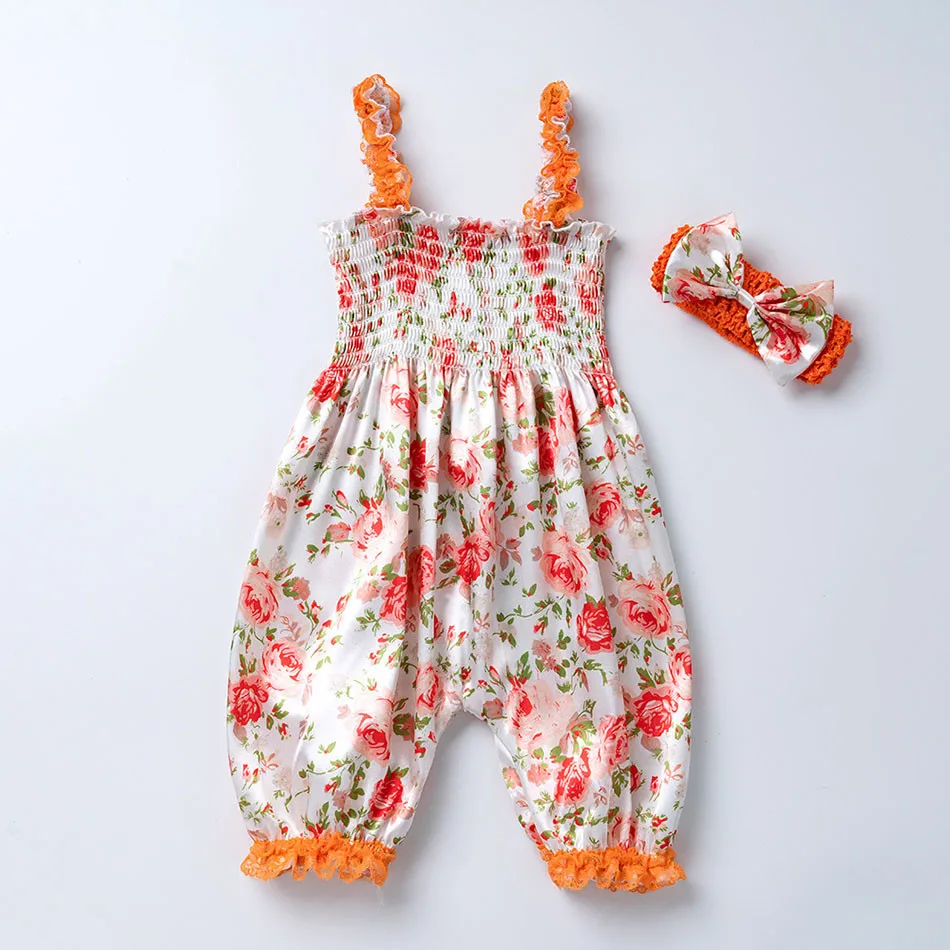 2024 Summer Collection Premium Quality Baby Girls Strap Rompers with Adorable Cartoon Prints Fashionable Lantern Pants Bodysuits