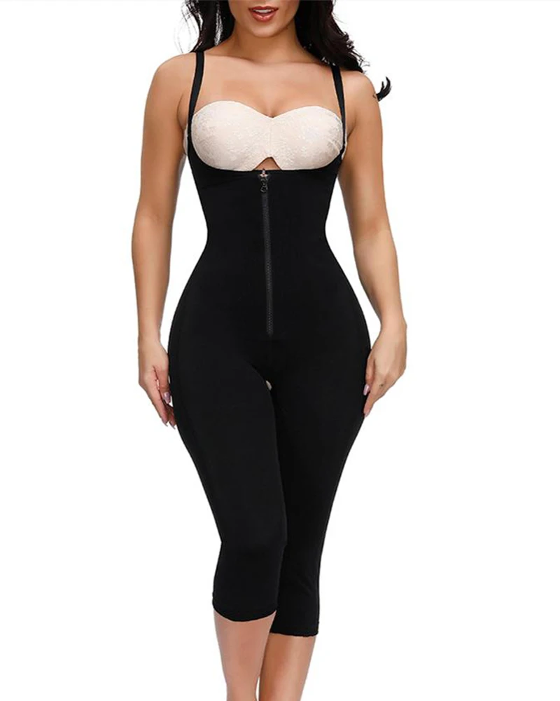 Women\'s Open Bust Tummy Control Shapewear High Bodysuits Thigh Trimmer Medium Length Pants Fajas Slimming Postpartum Girdle