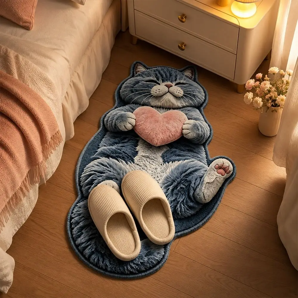 Special-shaped Cat Floor Mat Absorbent Non Slip Backing Cat Shaped Rug Soft Surface Cat Pattern Cat Shaped Carpet Bedroom Decor