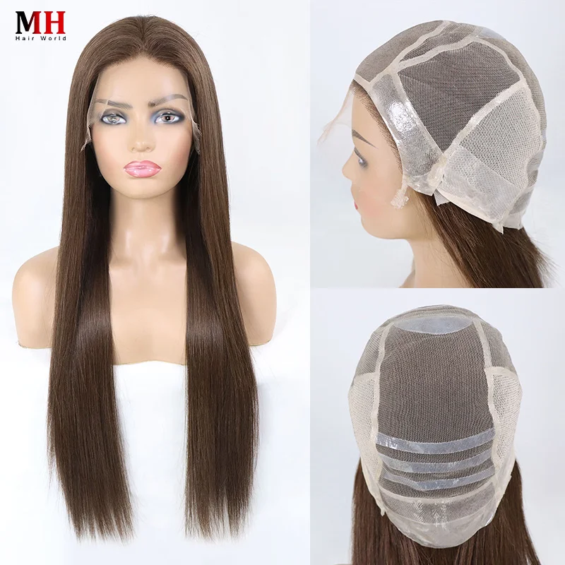 Jewish Wig Mono Top Medical Wigs Glueless Hand Tied Colored Chinese Human Hair Full Lace Wigs European Hair For Women PU Around