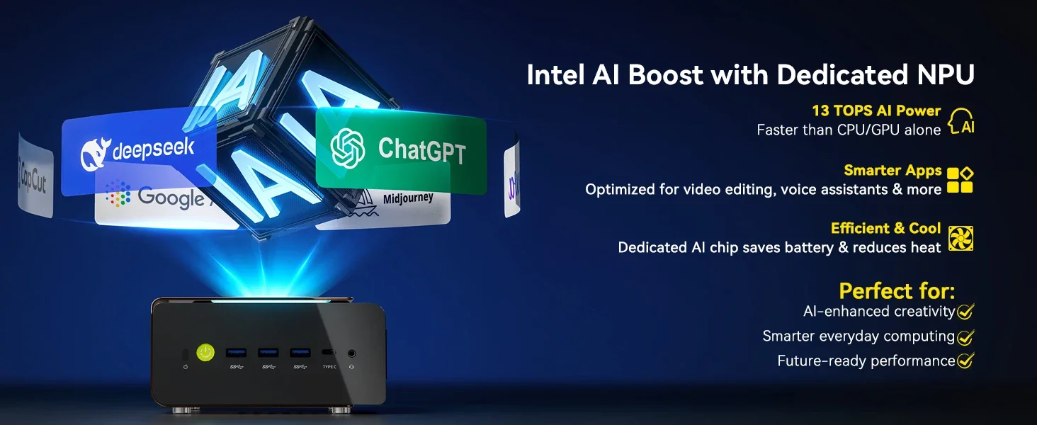 GMKtec EVO-T1 AI Mini PC Intel Core Ultra 9 285H DDR5 5600 USB4 Dual 2.5G LAN WiFi 6 BT5.2 Windows 11 Pro Gaming Desktop