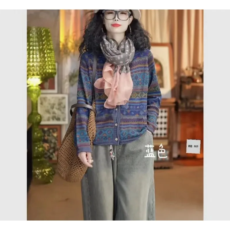 Herbst Neue Rundhals Retro Gestreiften Pullover für Frauen Lose Dünne Modische und Vielseitige Strickjacke