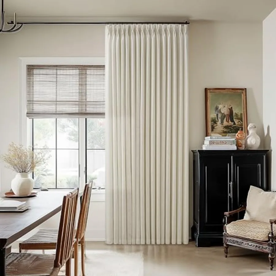 

102 Inch Curtains Pinch Pleat Curtains for Living Room Bedroom Tan Beige Burlap Flax Light Filtering Privacy 102 Inch Long 50 I